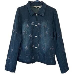 Vintage Flashback button up jacket Beaded Floral Denim fairy western Jacket